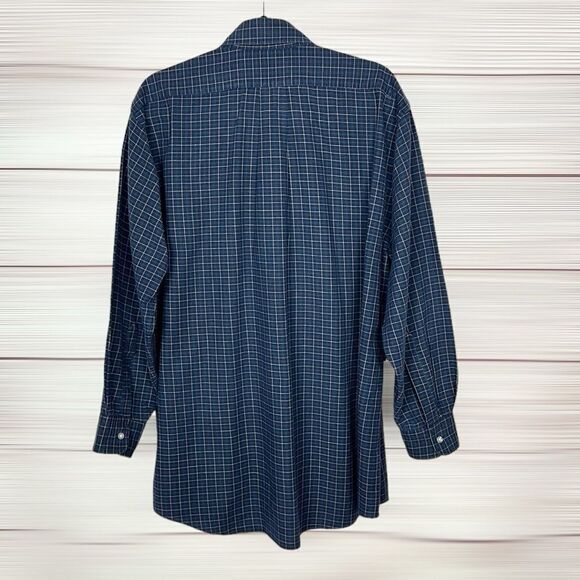 L.L. Bean Main Vintage Shirt Button Down Cotton Deep Blue Plaid 17 - 33 - Picture 8 of 10